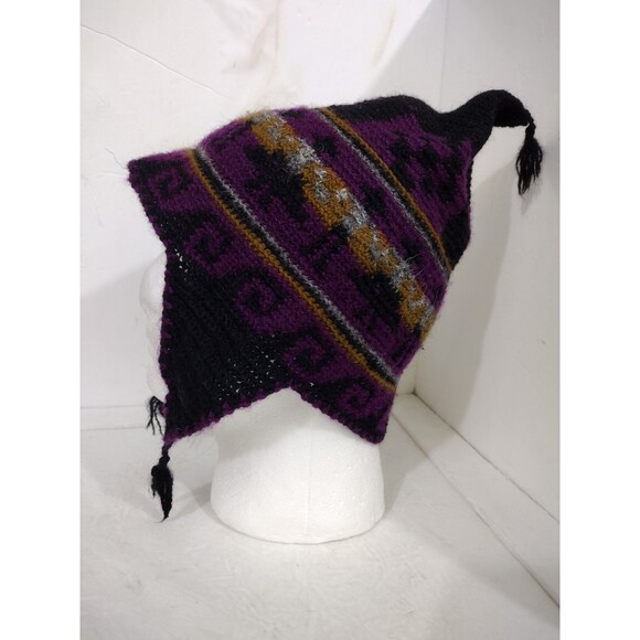 Vintage Columbia Adult Unisex Wool Alpaca Blend Winter Beanie Purple Blk Copper - Picture 2 of 11